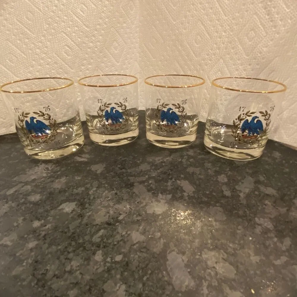 Set Vintage Bicentennial Drinking Glasses Patriotic Eagle Americana Flag